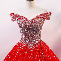 Red Sparkle Tulle Sweetheart Party Dresses, Shiny Sweet 16 Dresses