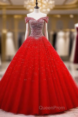 Red Sparkle Tulle Sweetheart Party Dresses, Shiny Sweet 16 Dresses