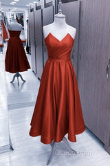 Red Strapless Midi Satin Dresses