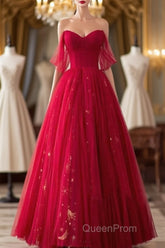 Red Sweetheart Tulle Long Beautiful Evening Prom Dresses, Wine Red Party Dresses Evening Gown
