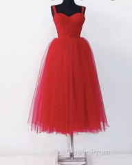 Red Tulle Spaghetti Straps Midi Corset Dresses