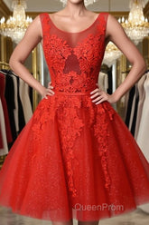 Red v neck lace tulle short Evening Prom Dresses, red homecoming Dresses