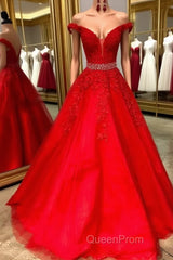 Red v neck tulle lace long Evening Prom Dresses, red tulle evening Dresses