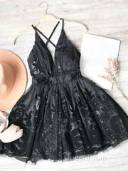 Red v neck tulle lace short Evening Prom Dresses,Mini homecoming Dresses cocktail Dresses