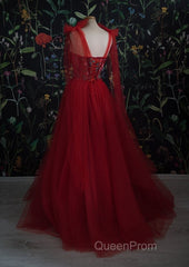 Red Velvet Evening Prom Dresses Tulle Evening Gowns