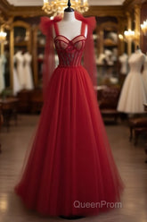 Red Velvet Evening Prom Dresses Tulle Evening Gowns
