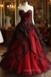 Retro Ball Gown Sweetheart Tulle Red Party Dresses Black Evening Prom Dresses Evening Dresses
