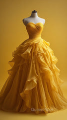 Retro Ball Gown Sweetheart Tulle Yellow Party Dresses Evening Prom Dresses Evening Dresses