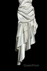 Retro Mermaid Halter Satin High Low Evening Dresses Evening Prom Dresses