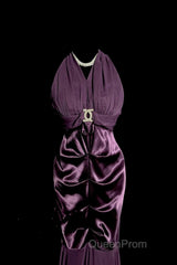 Retro Mermaid V Neckline Chiffon Grape Evening Dresses Evening Prom Dresses