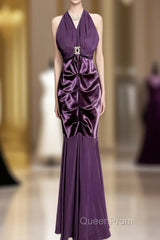 Retro Mermaid V Neckline Chiffon Grape Evening Dresses Evening Prom Dresses