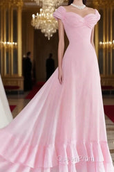 Retro Pink A-line Long Evening Prom Dresses,Pink Bridesmaid Dresses