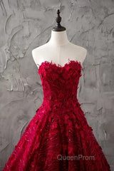 Romantic Burgundy Lace Embroidery Sweetheart Wedding Dresses Princess