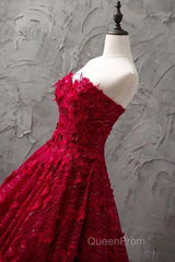 Romantic Burgundy Lace Embroidery Sweetheart Wedding Dresses Princess