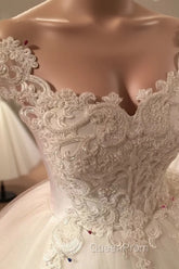 Romantic Lace Pearl Beaded Sweetheart Wedding Dresses Ball Gowns