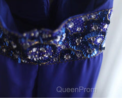 Royal Blue A-Line Halter Chiffon Satin Long Evening Prom Dresses V-Neck Beaded Birthday Party Dresses