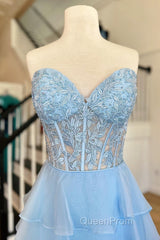 Royal Blue Chiffon Sweetheart Ruffle Tiered Long Evening Prom Dresses