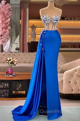 Royal Blue Mermaid Beading See Through Evening Prom Dresses