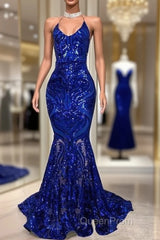 Royal Blue Evening Prom Dresses, Spaghetti Evening Prom Dresses, Lace Evening Prom Dresses, Sparky Evening Prom Dresses