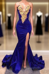 Royal Blue Evening Prom Dresses With Slit , Formal Dresses, Evening Dresses, Dance Dresses, Graduation Party Dresses