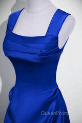 Royal Blue Satin A-Line Simple Long Party Dresses, Royal Blue Satin Floor Length Evening Prom Dresses