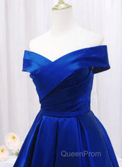 Royal Blue Satin Sweetheart Off Shoulder Long Formal Dresses, A-Line Evening Prom Dresses