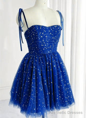 Royal Blue Sparkle Tulle Sweetheart Short Formal Dress, Blue Short Homecoming Dress