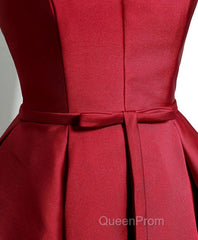 Simple Burgundy Satin V Neck Short Evening Prom Dresses, Evening Dresses