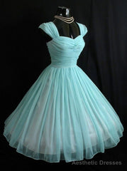 Vintage Sky Blue Chiffon Cap Sleeve Homecoming Dress