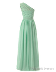 Simple A-Line Chiffon Ruched Mint Green Long Bridesmaid Dress