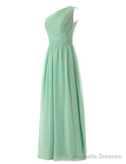 Simple A-Line Chiffon Ruched Mint Green Long Bridesmaid Dress