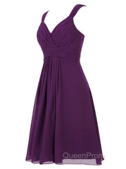 Simple A-line V Neck Short Chiffon Grey Bridesmaid Dresses