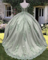Sage Corset Ball Gown Appliques Tulle Dresses