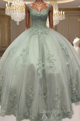 Sage Corset Ball Gown Appliques Tulle Dresses