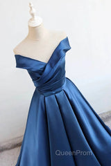 Satin A-line Off-the-Shoulder Evening Dresses,Elegant Long Evening Prom Dresses,Graduation Dresses