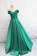 Satin A-line Off-the-Shoulder Evening Dresses,Elegant Long Evening Prom Dresses,Graduation Dresses