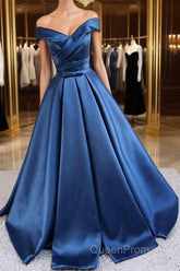 Satin A-line Off-the-Shoulder Evening Dresses,Elegant Long Evening Prom Dresses,Graduation Dresses