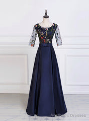 Satin Prom Dresses A-Line Party Prom Dresses Embroidery Prom Dresses