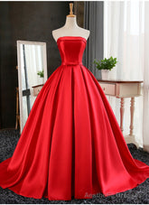 Satin Scoop Floor Length Ball Prom Dress , Dark Red Sweet 16 Gown