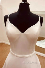 Satin Spaghetti Straps Backless Long Wedding Dresses