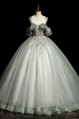 Scoop Neckline Tulle Long Formal Dress with Beaded, A-Line Evening Dress