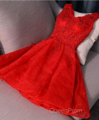 Black V Neck Lace Short Evening Prom Dresses, Homecoming Dresses, Homecoming Dresses