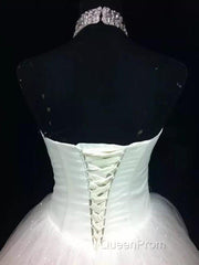 Sequin Ball Gown Sleeveless Floor Length Beading Tulle Halter Wedding Dresses