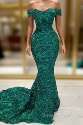 Sequin Off The Shoulder Evening Prom Dresses