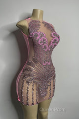 Sequined Mermaid Jewel Jersey Beading Sleeveless Mini Rhinestone Party Dresses