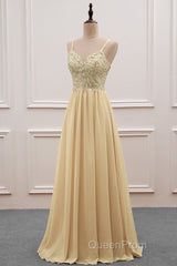 Sequined Spaghetti Straps Chiffon Long Evening Prom Dresses