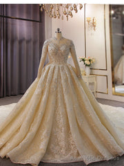 Sequins Backless Long Sleeve Beading Heavy Industry Senior Wedding Dress
