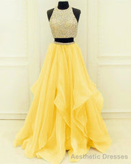Sequins Beaded Organza Layered Two Piece Ball Gowns Prom Dresses,Wedding Party Dresses