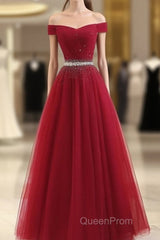 Sequins Burgundy Long Off The Shoulder Evening Prom Dresses