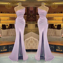 Sequins Formal Dresses Light Purple Mermaid Evening Prom Dresses Long Slit Strapless